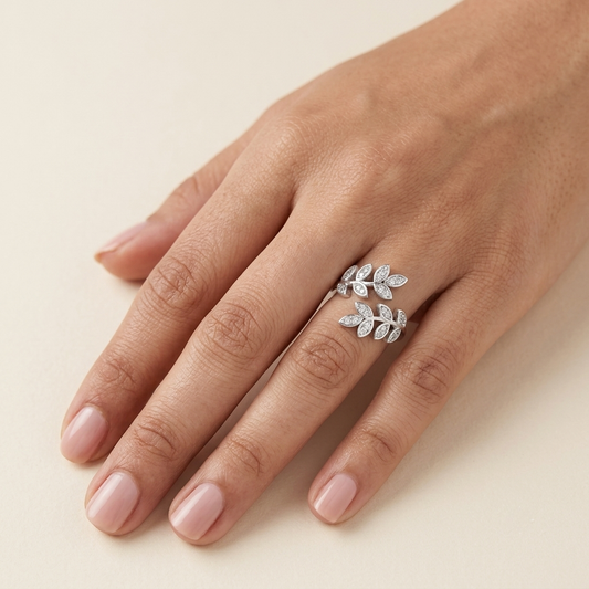 Olive Branch Leaf Diamond Ring