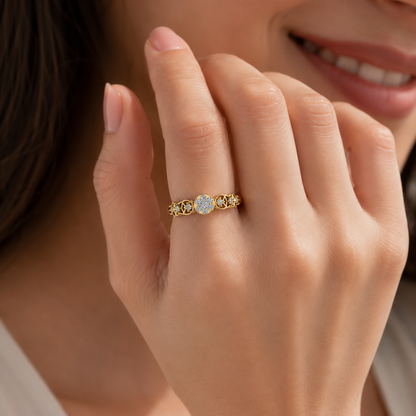Kashish Floral Eternity Diamond Ring in Gold & 925 Silver