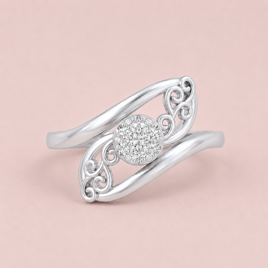 Kashish Vintage Vine Floral Cluster Diamond Bypass Ring