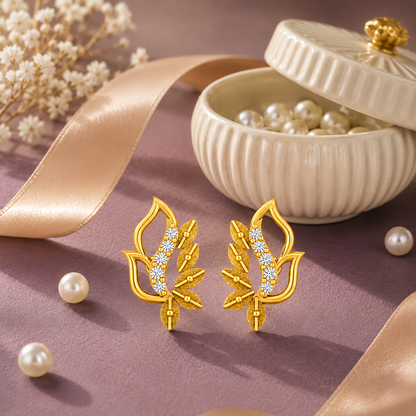 Nature's Whisper Leaf Diamond Stud Earrings