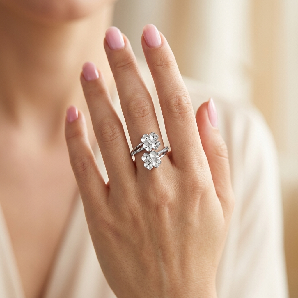 Kashish Twin Clover Dual Flower Diamond Ring