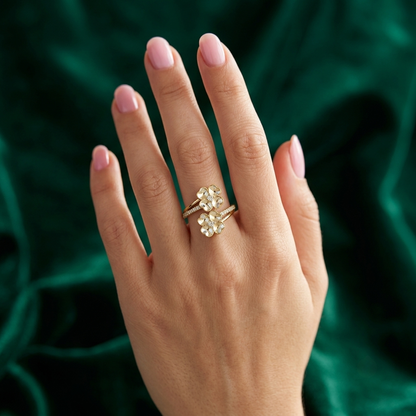 Kashish Twin Clover Dual Flower Diamond Ring