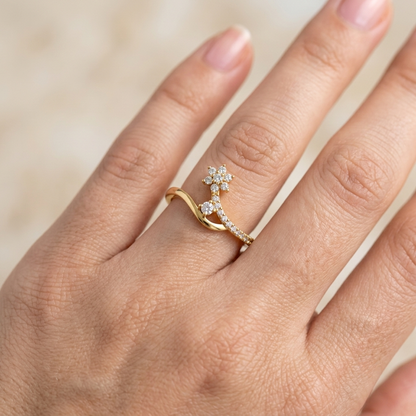 Kashish Blooming Flower Vine Wavy Diamond Ring