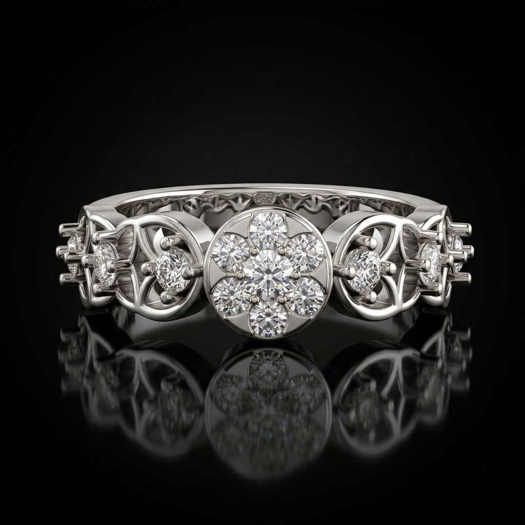 Kashish Floral Eternity Diamond Ring in Gold & 925 Silver
