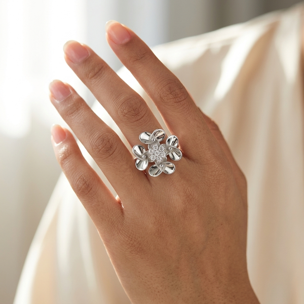 925 Silver Diamond Flower Ring With Lab Grown diamond