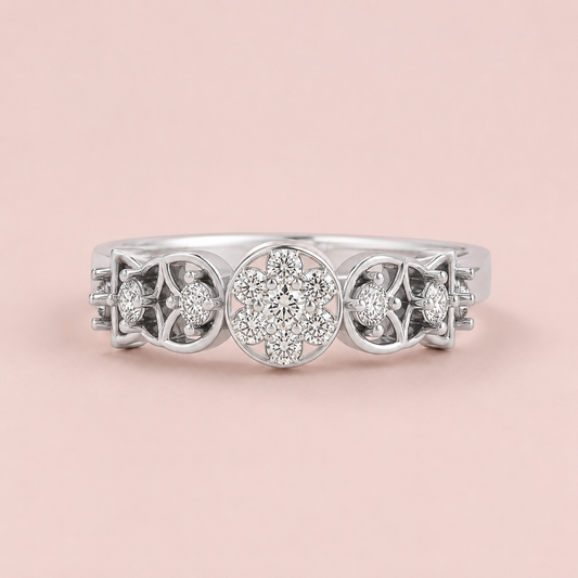 Kashish Floral Eternity Diamond Ring in Gold & 925 Silver