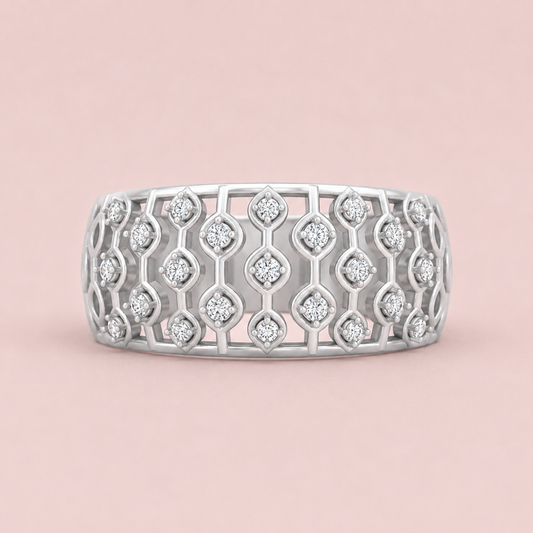 Kashish Royal Jali Lattice Wide Diamond Band Ring