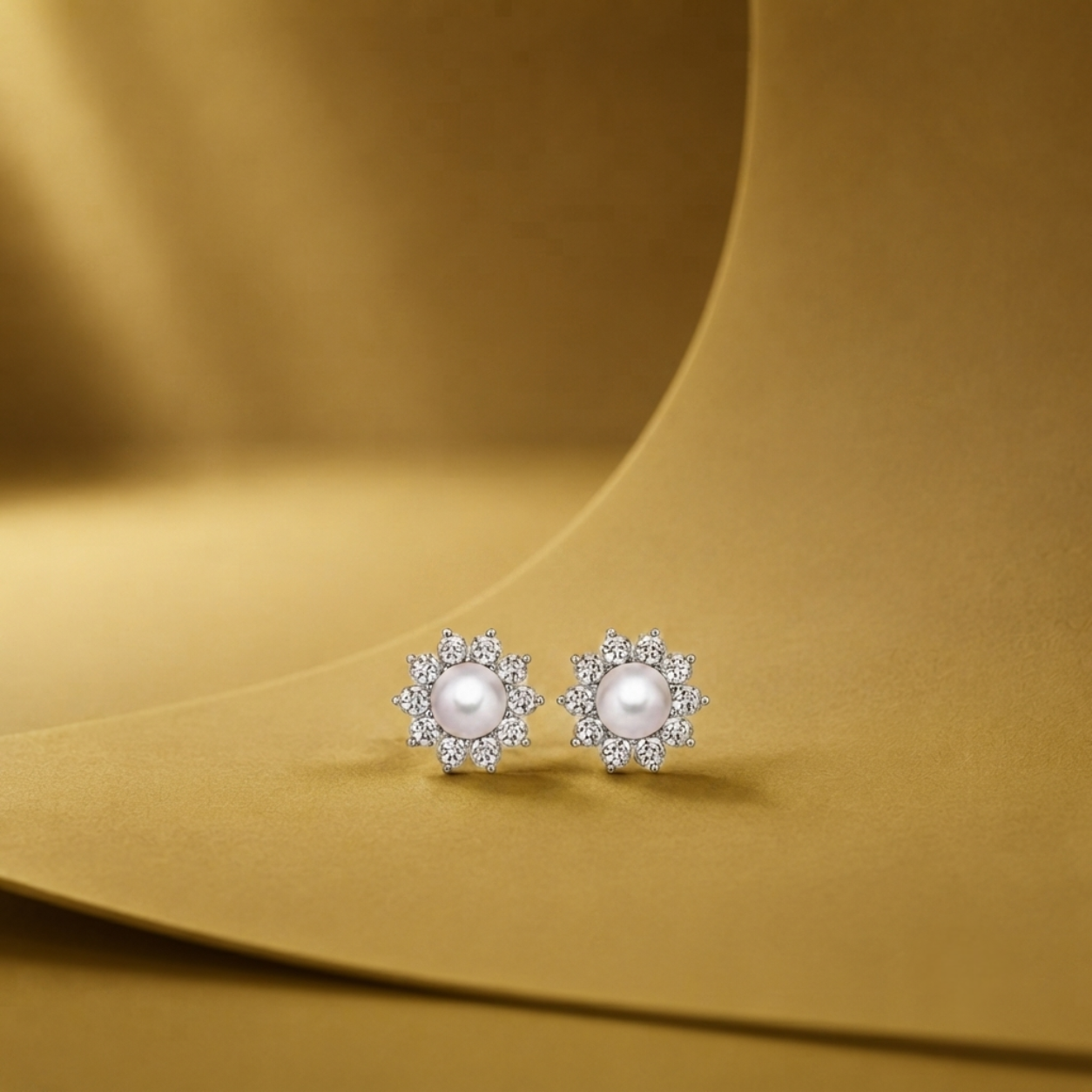 Pearl Blossom Diamond Floral Stud Earrings