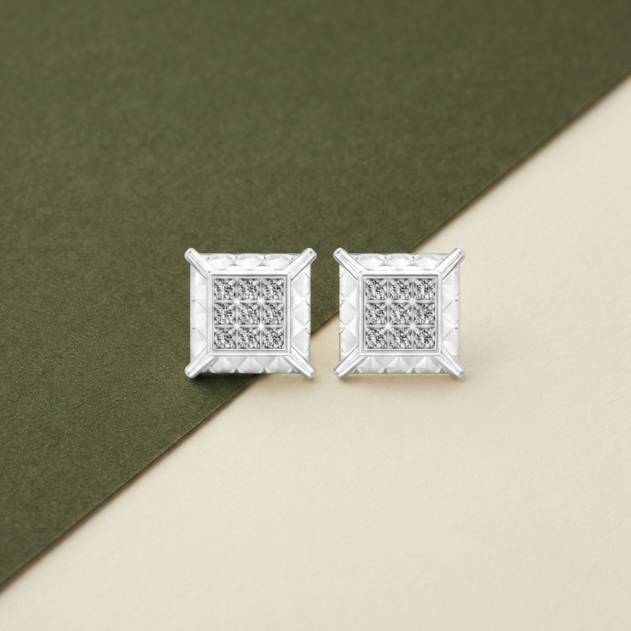 Imperia Square Diamond Stud Earrings