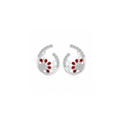Crimson Bloom Diamond Floral Stud Earrings