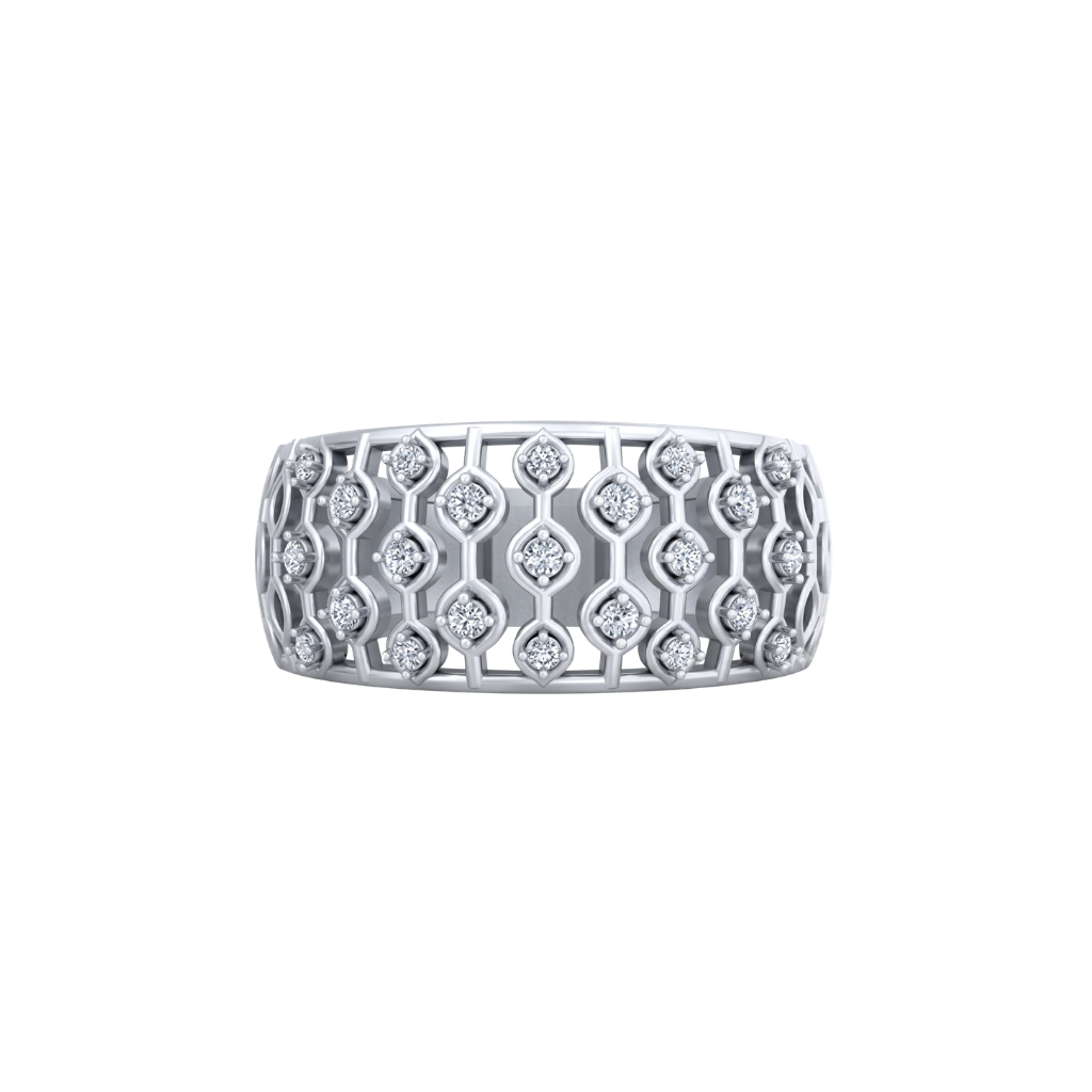 Kashish Royal Jali Lattice Wide Diamond Band Ring