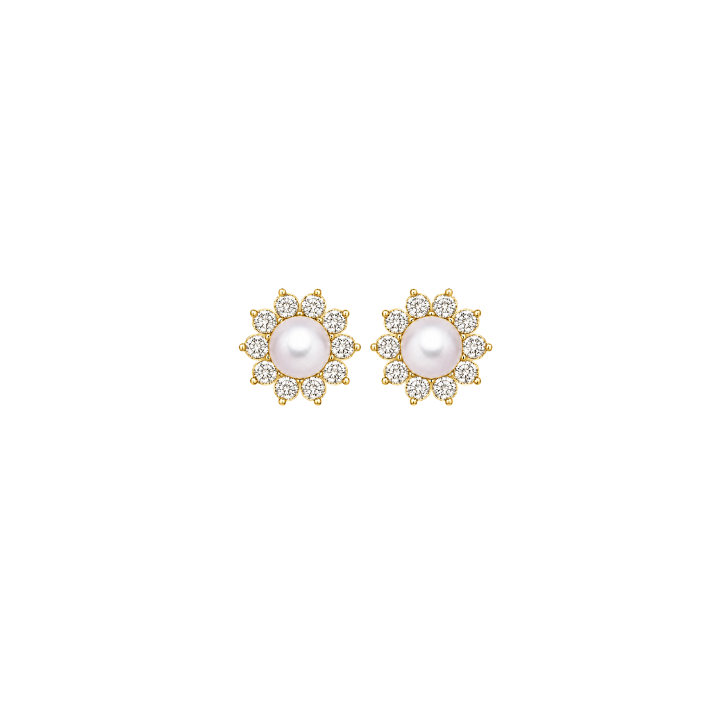 Pearl Blossom Diamond Floral Stud Earrings