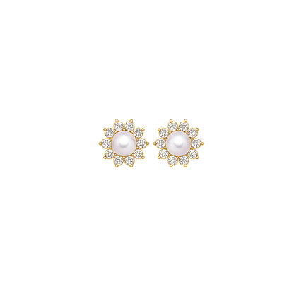 Pearl Blossom Diamond Floral Stud Earrings